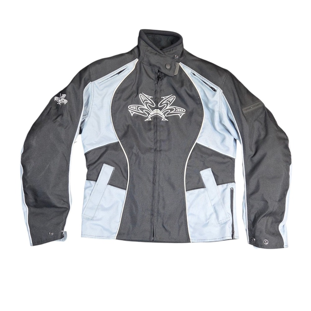Vtg FRANK THOMAS Lady Rider Light Blue Black Padded Motorcycle Jacket Sz‎ Small